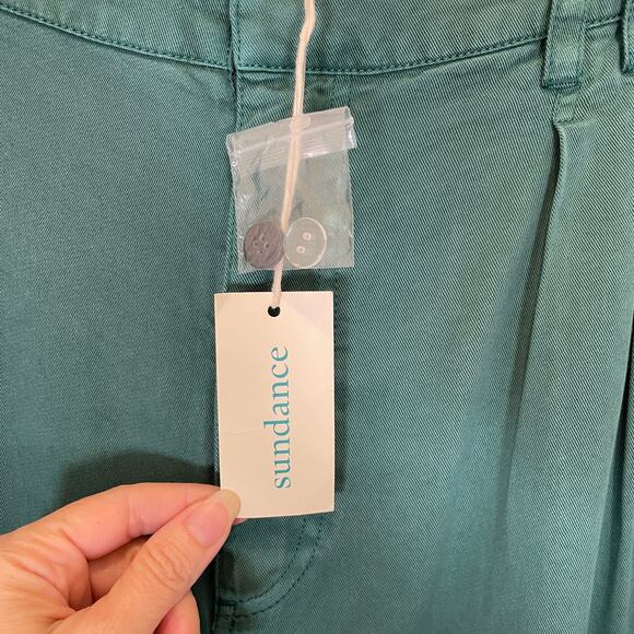 Sundance Pleated Wide Leg Pants Green Lyocell High Rise NWT 14P - Picture 2 of 5